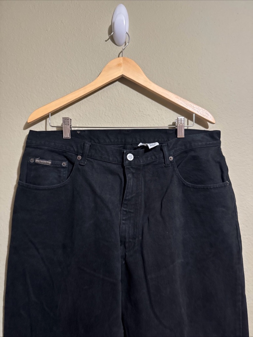 Calvin Klein Black Straight Jeans Men's Denim 5-Pocket Logo Accents - Size 38